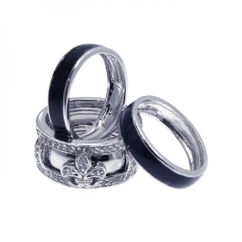 ladies ring abstract platinum-Silver 925 Rhodium Plated CZ Fleur De Lis Ring - STR00547