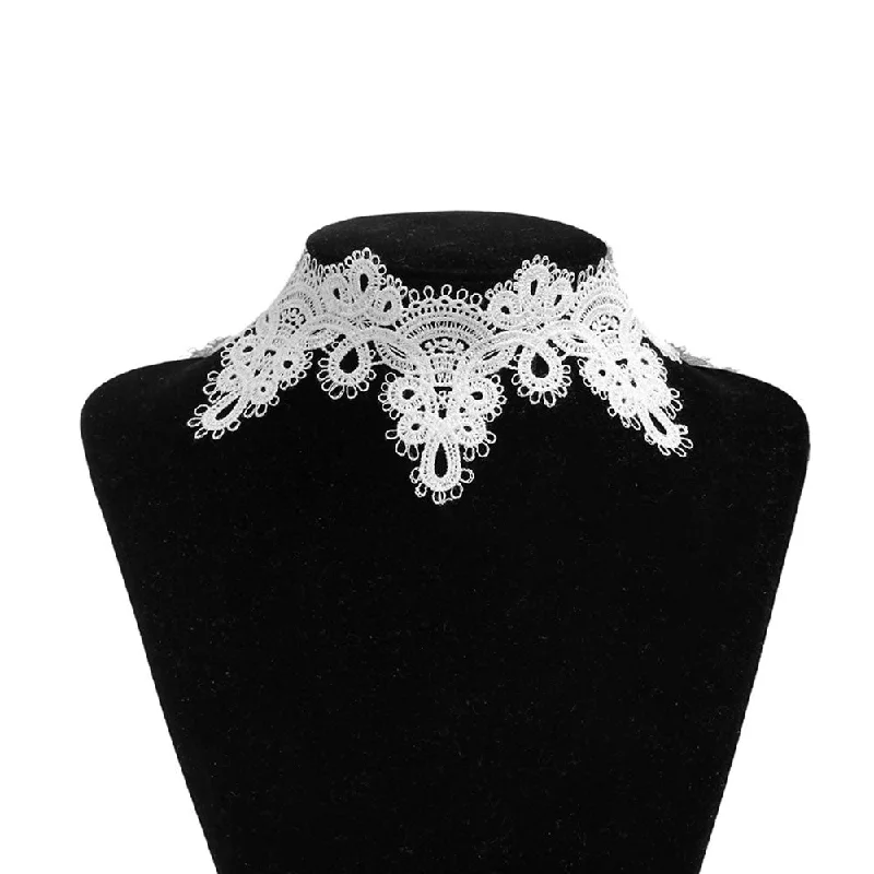 Ladies necklaces rose-cut diamond styles-Sexy Sparkles White Lace Choker Necklace for Women Girls