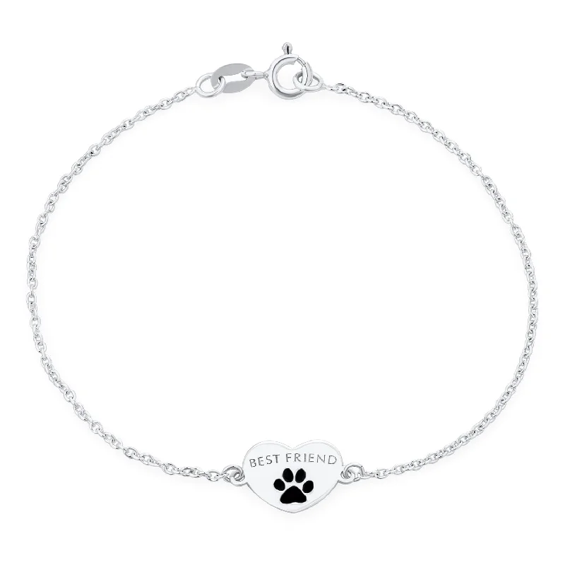 Ladies bracelets recycled metal styles-Dainty Charm Bracelet for Pet Lovers with Heart and Paw Print Sterling Silver