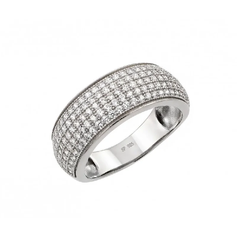 ladies ring round cut-Silver 925 Rhodium Plated Micro Pave CZ Ring - STR00947