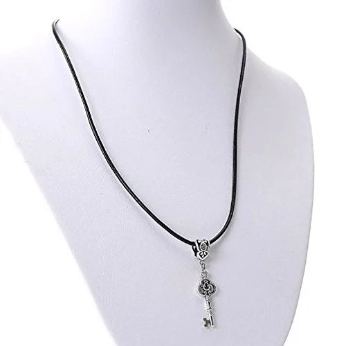 Ladies necklaces futuristic design styles-Cowhide Leather Necklace with Dangle Key(locks with Lobster Clasp) 43cm Long