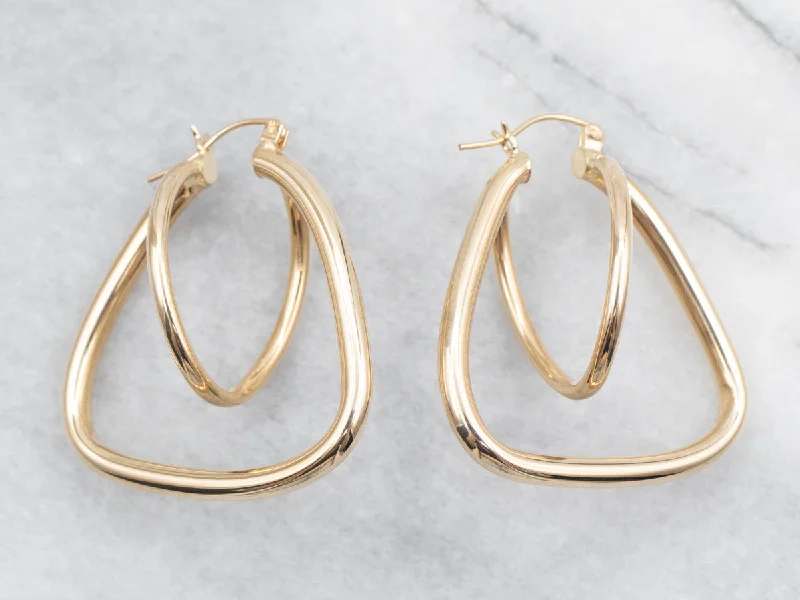 ladies earrings mixed metal-Yellow Gold Funky Geometric Tube Hoop Earrings