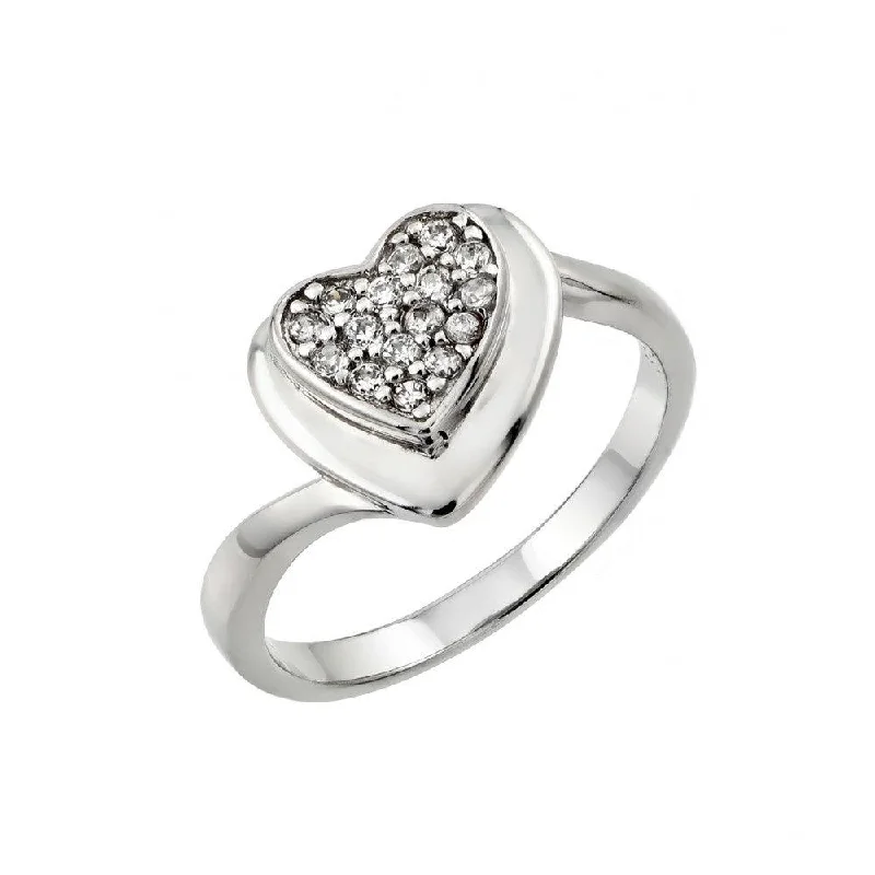 ladies ring elegant gold-Silver 925 Rhodium Plated Pave Set Clear CZ Heart Ring - STR00967