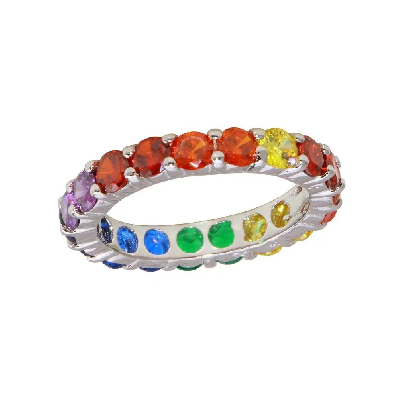 ladies ring bold-Rhodium Plated 925 Sterling Silver Round Multi-Colored CZ Eternity Ring - BGR01232