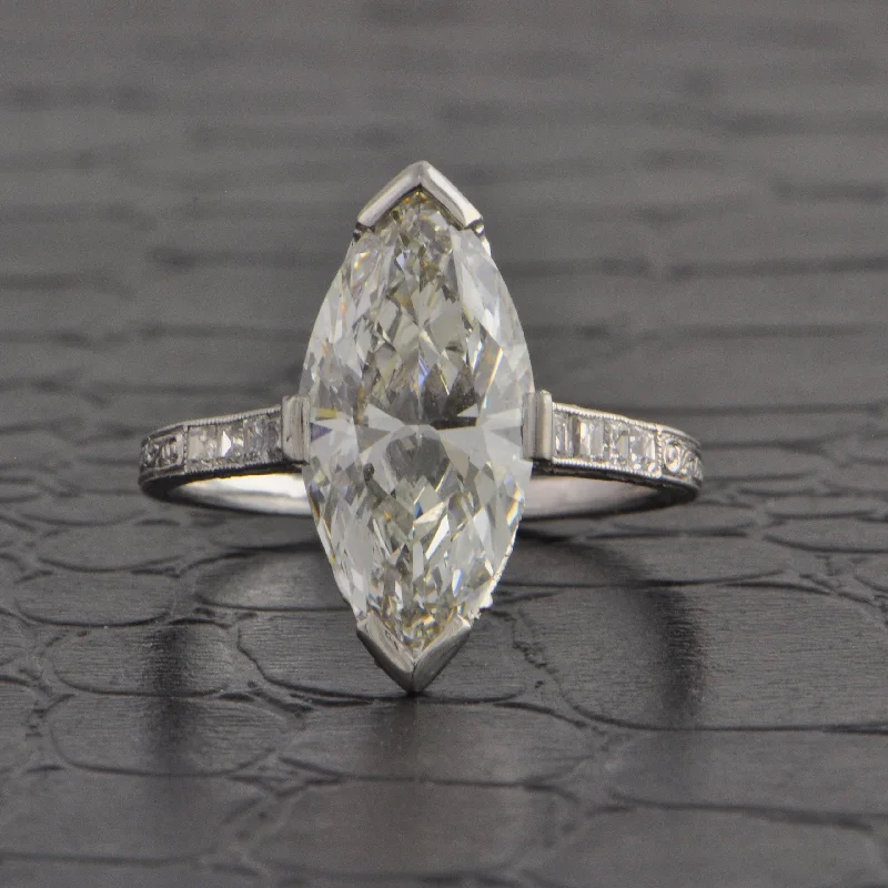 ladies engagement ring one of a kind-Antique Art Deco 4.09 ct. Marquise Cut Diamond Engagement Ring in Platinum