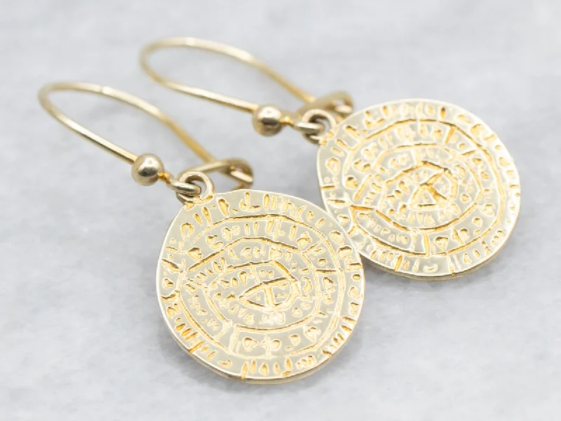 ladies earrings tassel-Textured Disc Drop Earrings