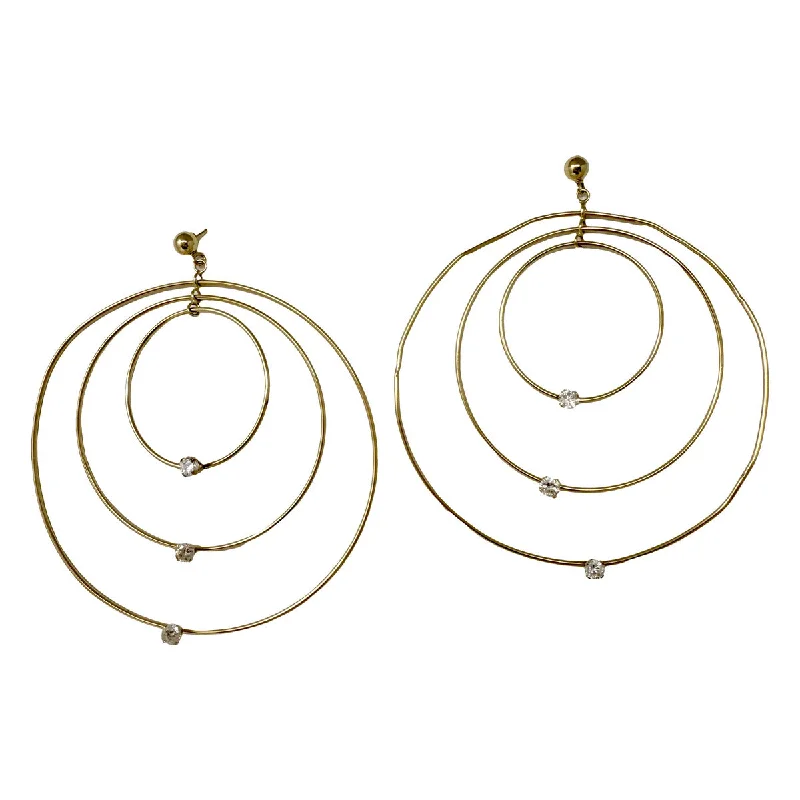 ladies earrings trendy-14K Gold Triple Hoop Earrings with Diamonds