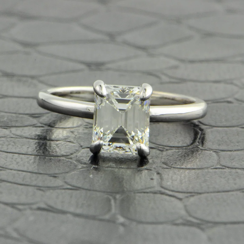 ladies engagement ring colored stones-GIA 2.08 ct. Emerald Cut Diamond Engagement Ring in White Gold