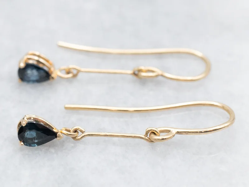 ladies earrings fashion 2025-Gold Bar Sapphire Drop Earrings