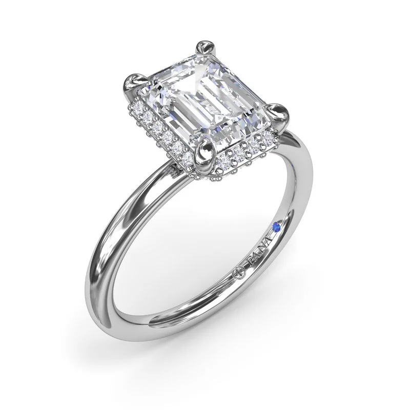 ladies engagement ring durable-Emerald Cut Halo Diamond Engagement Ring