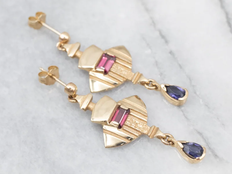 ladies earrings lightweight-Pink Tourmaline and Iolite Drop Earrings