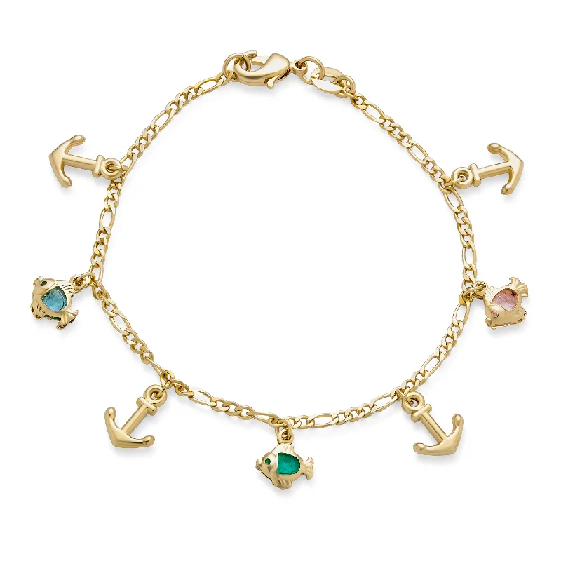 Ladies bracelets soft curve bracelets-Vacation Nautical Star Dolphin Dangling Charm Bracelet 18K Gold Plated