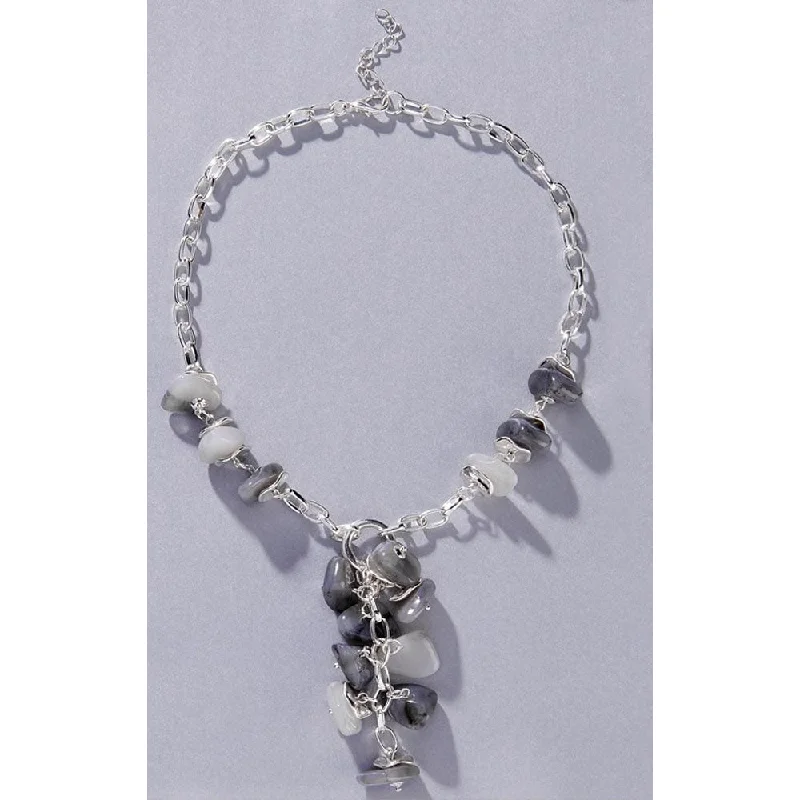 Ladies necklaces trillion cut styles-Charlie Paige Silver Necklace w/ Center Gray & Silver Dangle