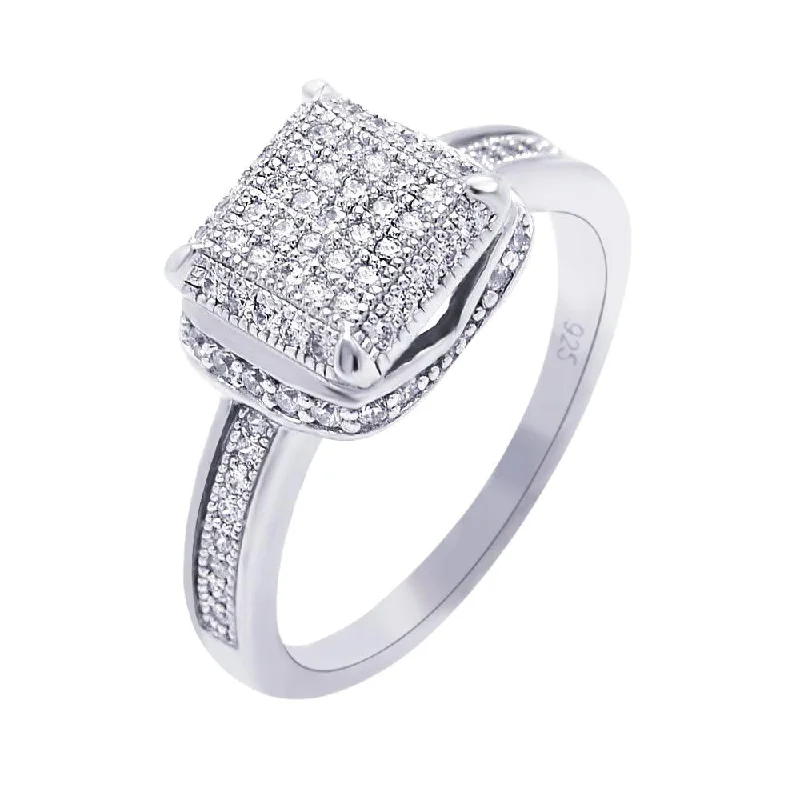 ladies ring stackable sets-Silver 925 Rhodium Plated Micro Pave CZ Square Ring - ACR00045