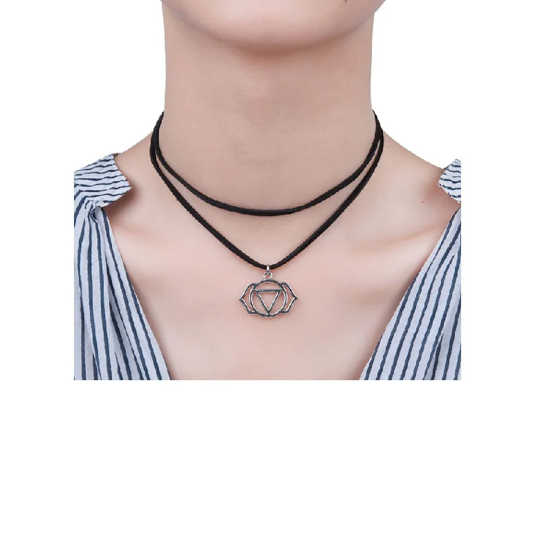 Ladies necklaces punk style vibes-Sexy Sparkles Velvet Suede Double Layer Chakra Choker Energy Necklace for Women Girls (C:Agnya /Ajna)