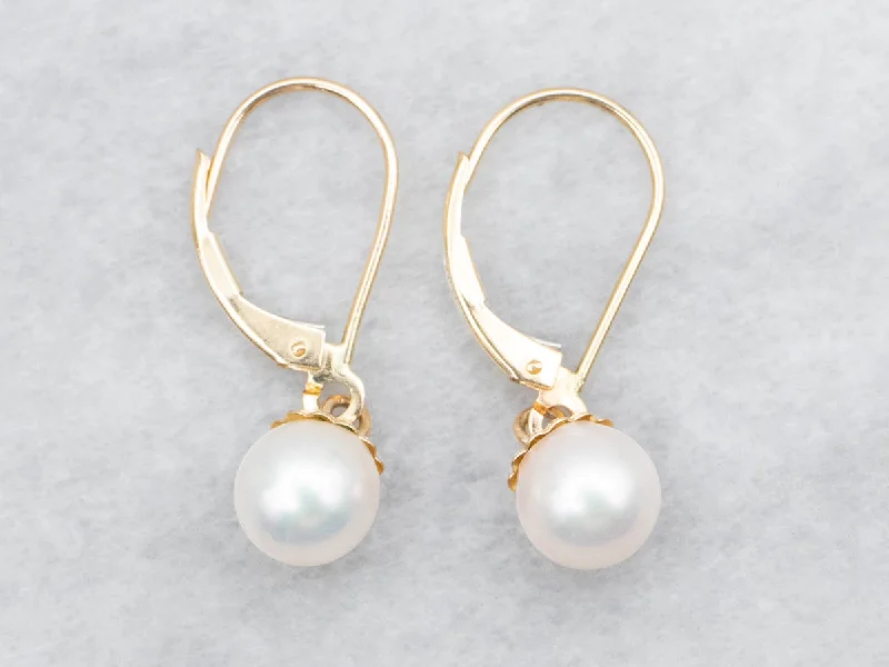 ladies earrings boho rose gold-Luminous Saltwater Pearl Drop Earrings