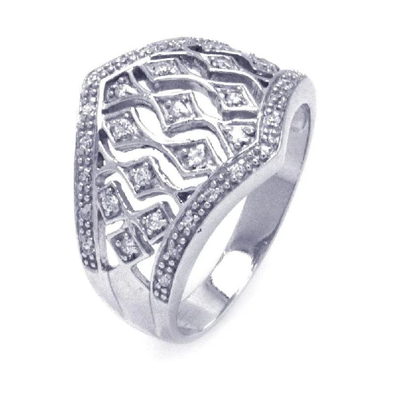 ladies ring romantic gold-Silver 925 Rhodium Plated CZ Cigar Band Dome Ring - STR00784