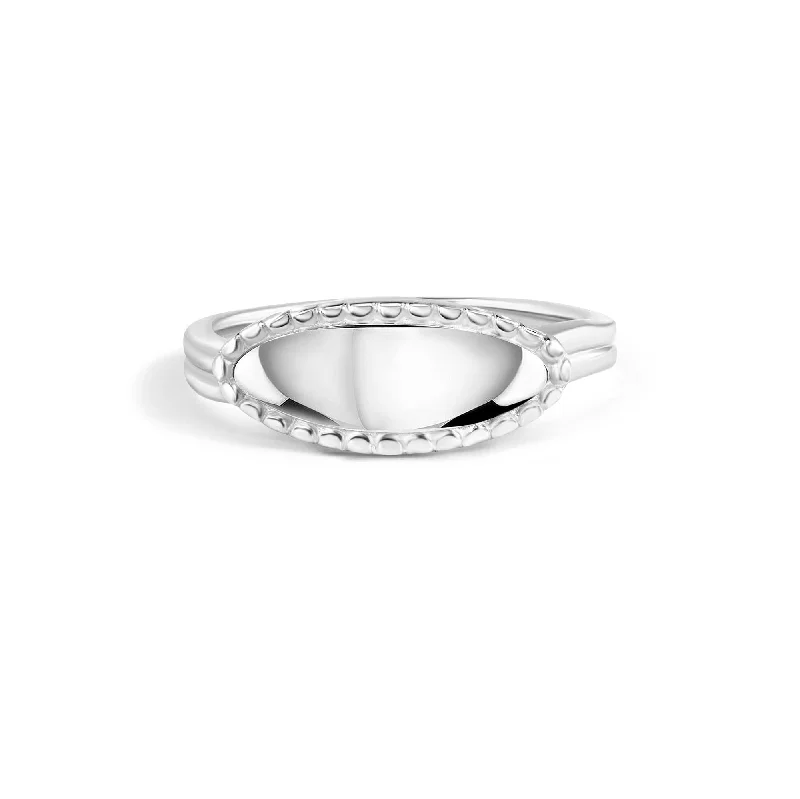 ladies ring for anniversary-925 Sterling Silver High Polished Oval Pave Bar Ring - SOR00037