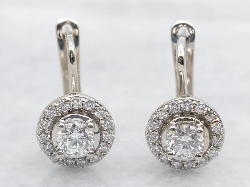 ladies earrings romantic-Modern Diamond Halo Drop Earrings