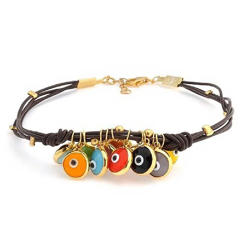 Ladies bracelets wood inlay bracelets-Protection Good Luck Amulet Strand Bracelet with Multicolor Evil Eye Beads 7-7.5 Inch