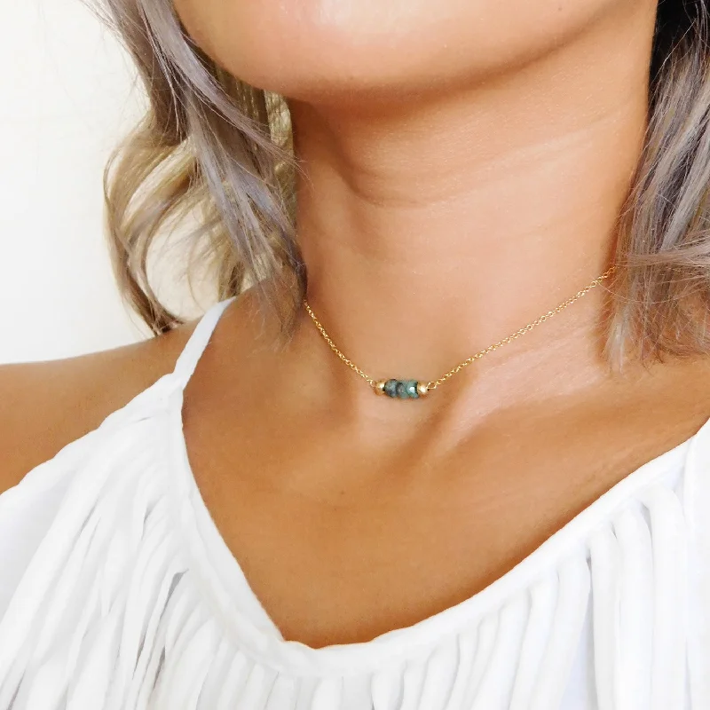 Ladies necklaces top jewelry brands-Elyse Choker Necklace • Raw Emerald Bar Necklace