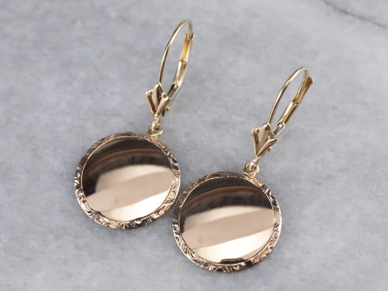 ladies earrings gift-14K Gold Disk Drop Earrings