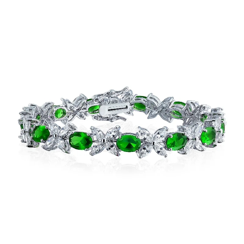 Ladies bracelets nameplate style bracelets-Vintage Style Tennis Bracelet with Cubic Zirconia and Simulated Emerald or Ruby