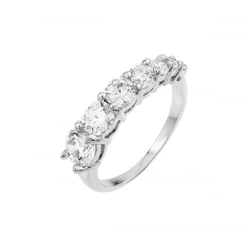 ladies ring geometric silver-Silver 925 Rhodium Plated Graduated CZ Ring - BGR00859