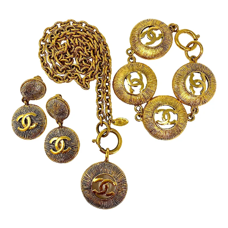 ladies earrings eco-friendly gold-Chanel Earring and Bracelet and Necklace Set