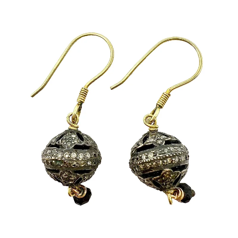 ladies earrings edwardian-Gold Plated Dangle Ball Earrings with Indian Diamond