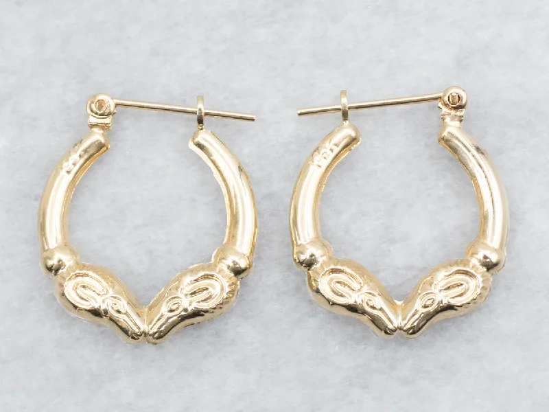 ladies earrings bohemian-Yellow Gold Ram Head Hoop Earrings