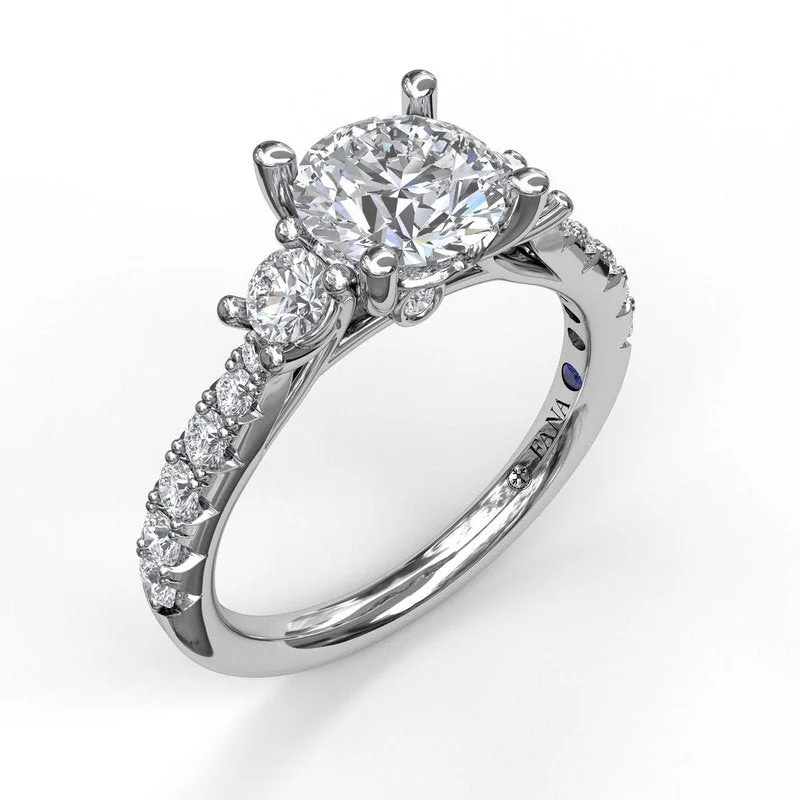 ladies engagement ring silver diamond-Three Stone With Pave Engagement Ring