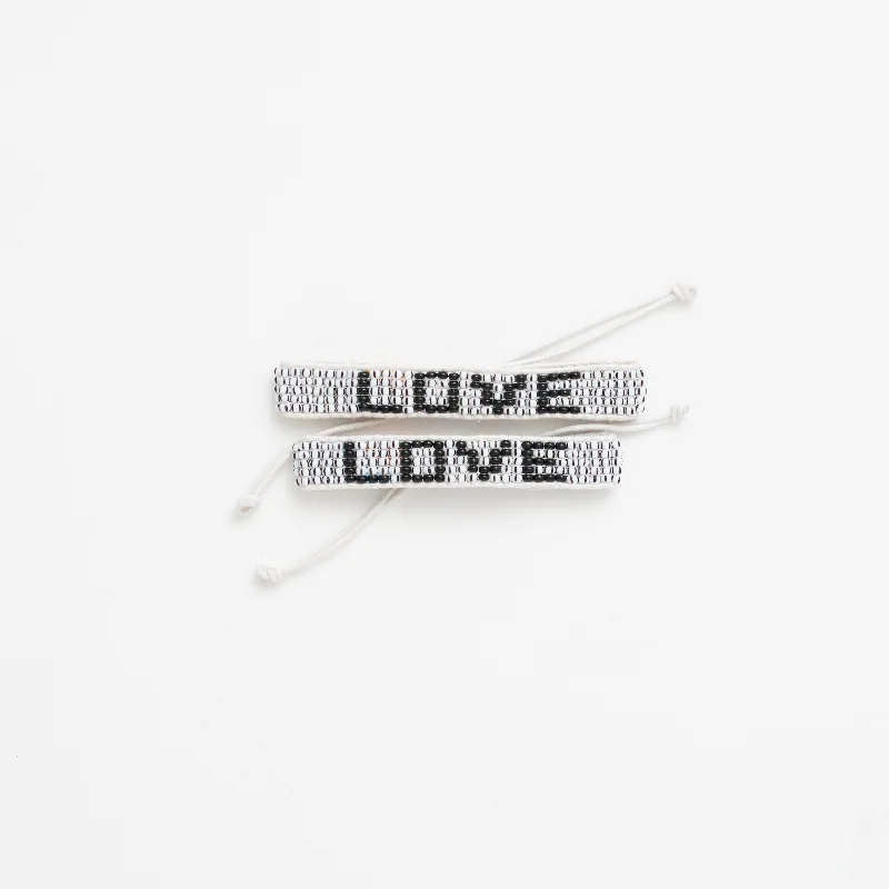 Ladies bracelets artisan metalwork designs-FINAL SALE: Big & Kid Woven LOVE Bracelet Pack - White/Black Dash/Black