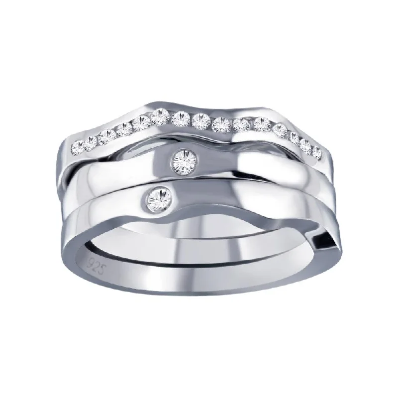 ladies ring dainty-Silver 925 Rhodium Plated Clear CZ Stackable Ring Set - AAR0048