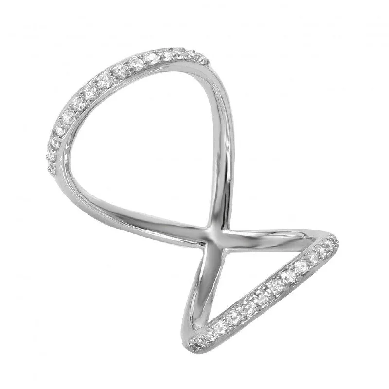 ladies ring zirconia-Silver 925 Rhodium Plated Curved Infinity Shaped CZ Ring - GMR00041