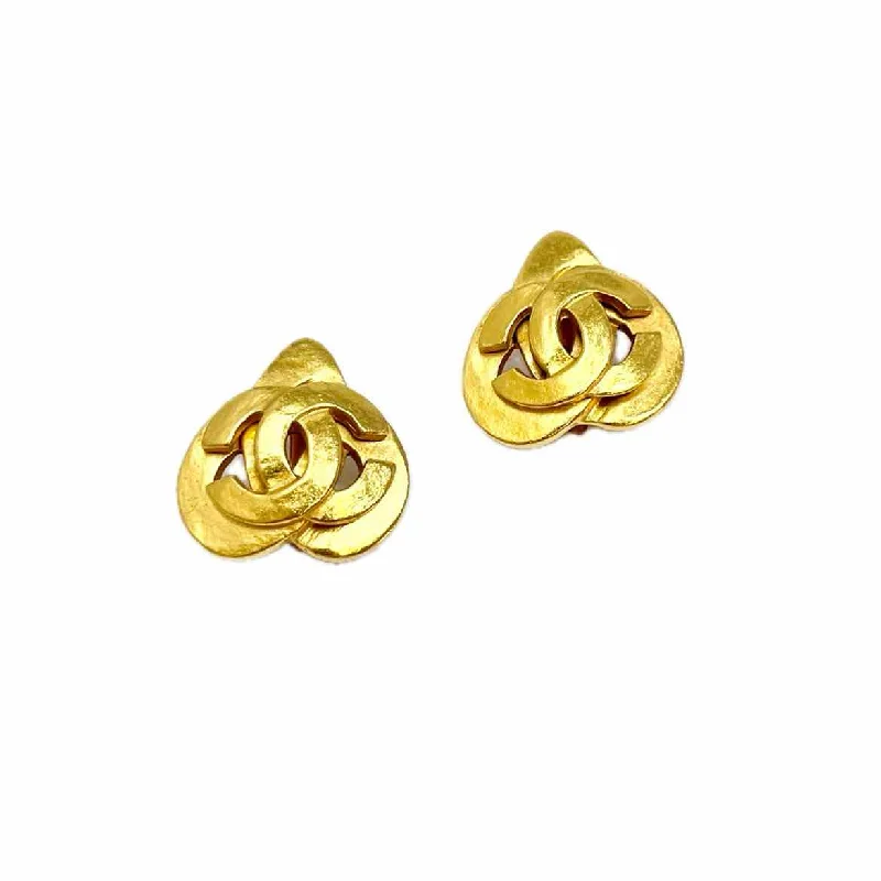 ladies earrings zodiac-Chanel 24K Gold Plated Vintage Heart Shaped Earrings