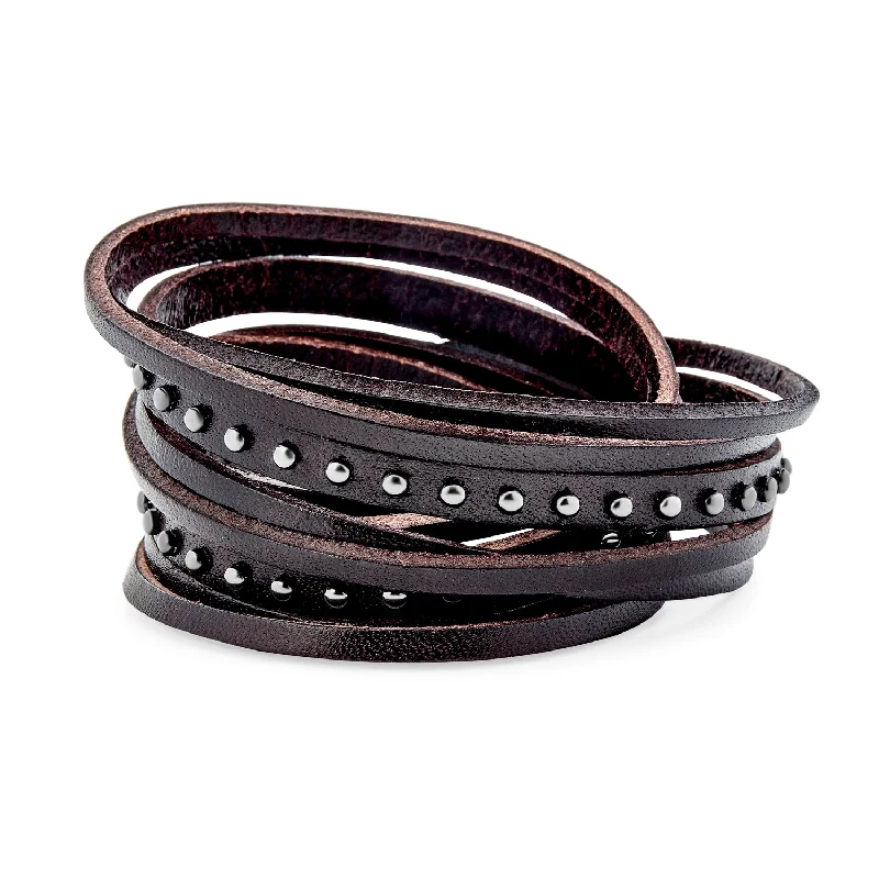 Ladies bracelets winter sparkle designs-Hip Hop Punk Rocker Cuff Bracelet Metal Studded Rivets Multi-Layer Leather