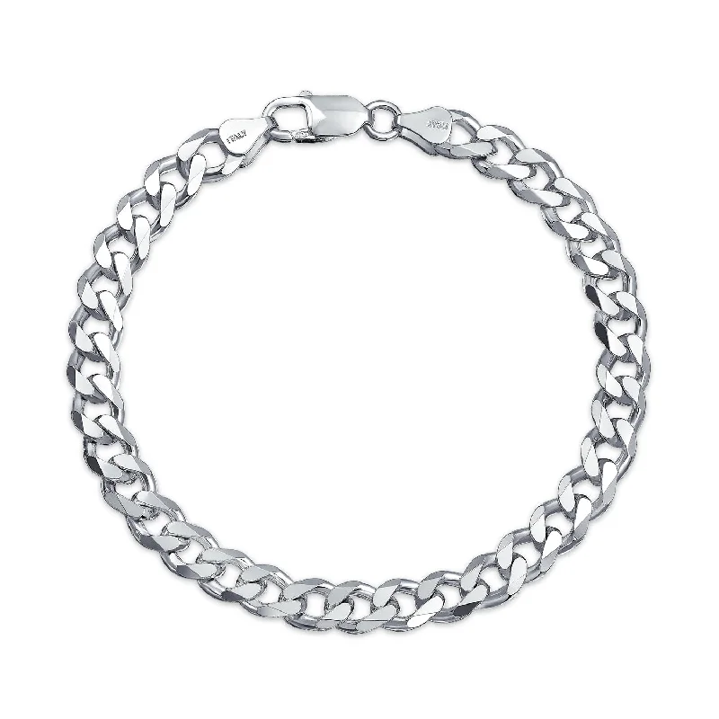 Ladies bracelets sharp edge styles-Men's 8MM Solid Sterling Silver Chain Link Bracelet Heavy Miami Cuban 9 Inch