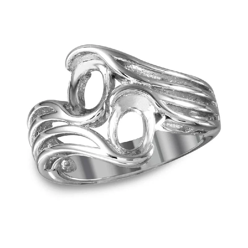 ladies ring nickel free-Silver 925 Rhodium Plated Split Shank Double Oval Stone Mounting Ring - BGR01020