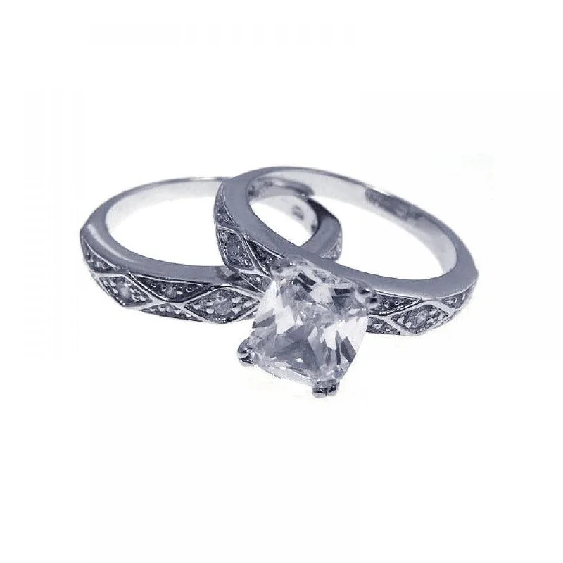 ladies ring elegant platinum-Silver 925 Rhodium Plated CZ Ornate Ring Set - STR00485