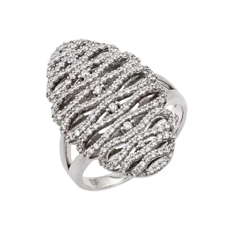 ladies ring for wedding-Silver 925 Rhodium Plated Micro Pave CZ Ring - GMR00024