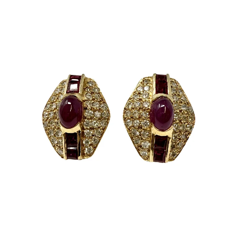 ladies earrings modern rose gold-14K Gold Stud Earrings with Diamond and Ruby