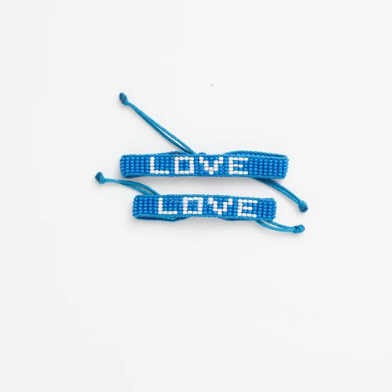 Ladies bracelets beaded accent designs-FINAL SALE: Big & Kid Woven LOVE Bracelet Pack - Denim/White