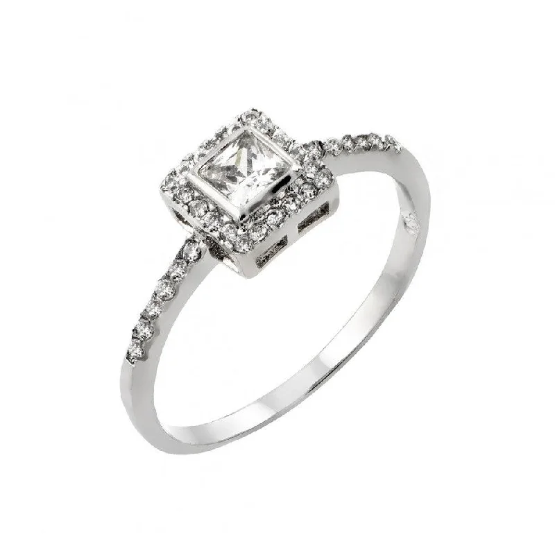 ladies ring formal-Silver 925 Rhodium Plated Clear Square CZ Ring - BGR00833