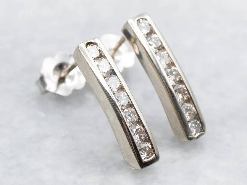 ladies earrings oversized-Sleek Channel Set Diamond Bar Drop Earrings