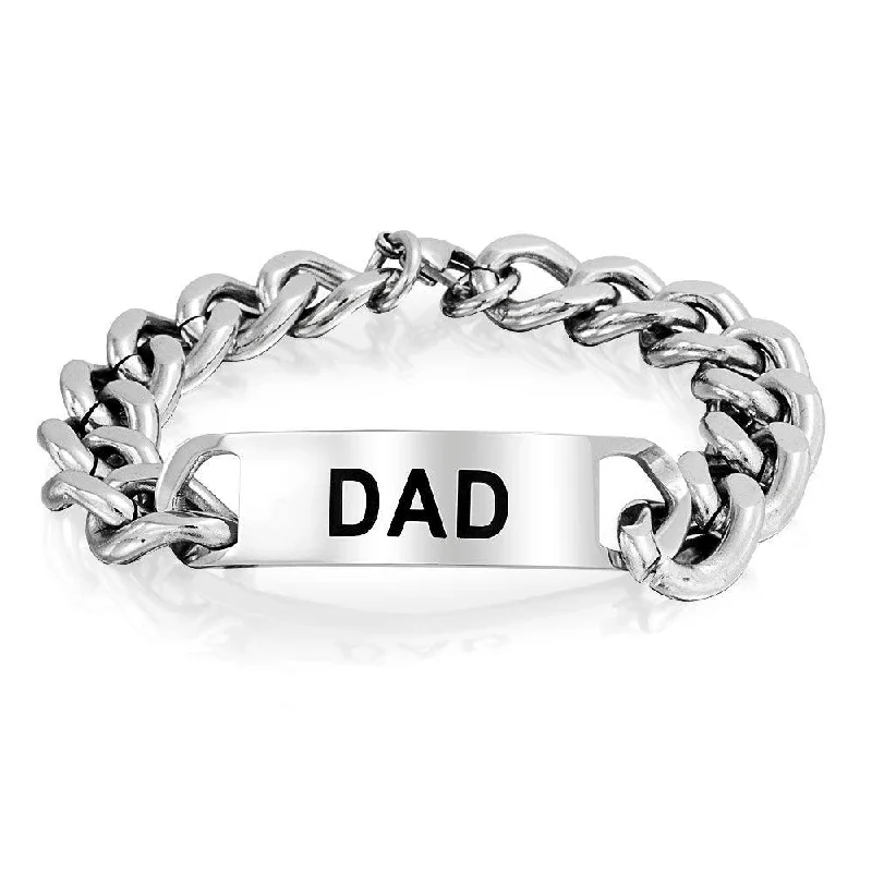 Ladies bracelets 2025 style trends-Daddy Name Plated Bike Chain DAD ID Bracelet for Men Silver Tone Stainless Steel