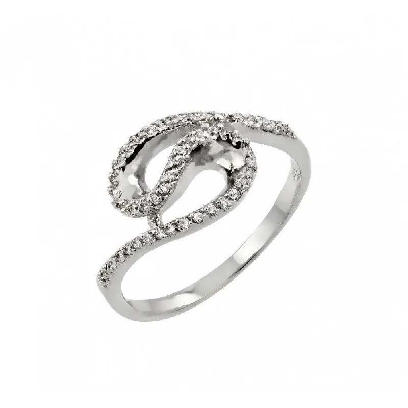 ladies ring bold platinum-Silver 925 Rhodium Plated Clear Inlay CZ Loop Ring - BGR00811