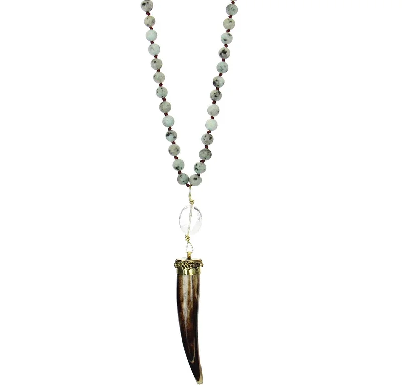 Ladies necklaces retro futuristic styles-Horn Gemstone Necklace