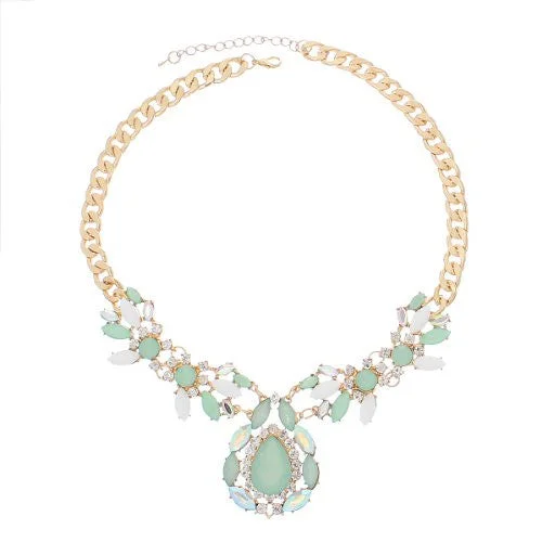 Ladies necklaces New Year’s Eve designs-Fashion Jewelry Necklace Gold Tone with Clear Rhinestone Green AB  Acrylic Stones