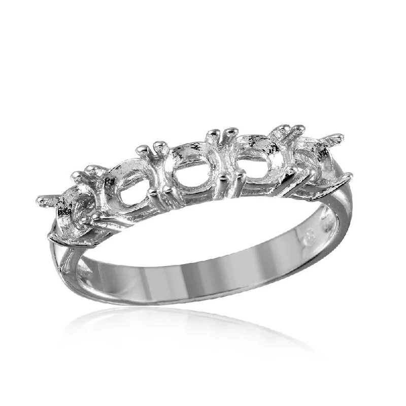 ladies ring lab-grown stones-Silver 925 Rhodium Plated 5 Stone Mounting Ring - BGR00487